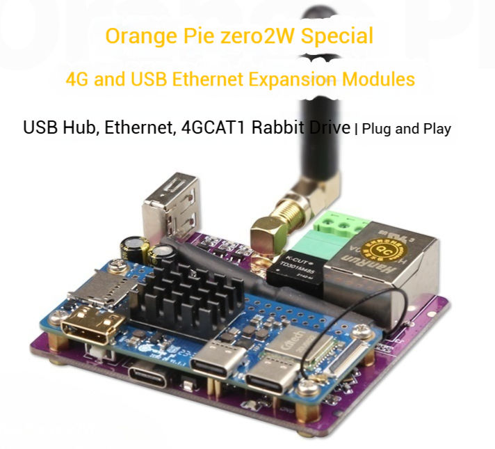 Orange Pi Zero 2W_4G Development Board with USB Ethernet Expansion Module 4G CAT1 Module USB to RS485 Converter